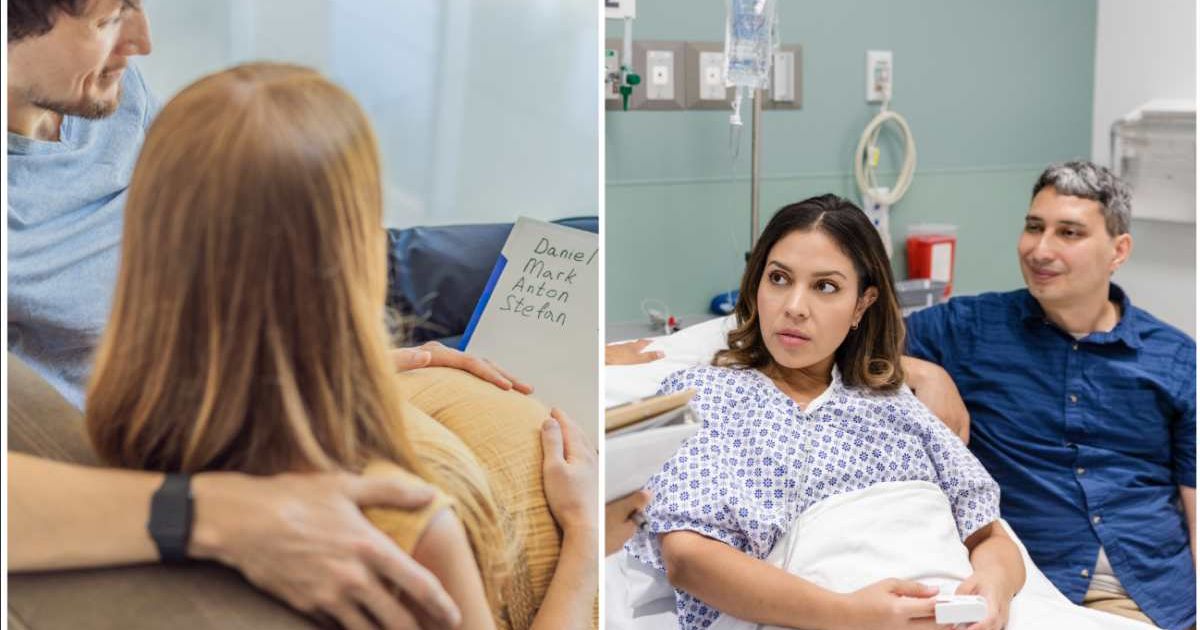 (L ) Couple deciding on baby names ; (R) A couple looking at a nurse with a serious reaction (Representative Cover Image Source: Getty Images | Photo by (L) galitskaya ; (R) SDI Productions)