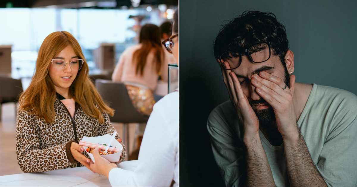 (L) A woman buying food from a bakery (R) A man crying (Representative Cover Source: Pexels | (L)César O'neill; (R) Hanna Saad)