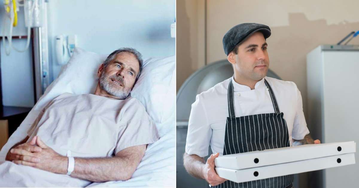 (L) An elderly man lying on the hospital bed. (R) Chef looks intently while holding order. (Representative Cover Source: (L) Getty Images | Morsa Images; (R) Pexels| Kampus Production)