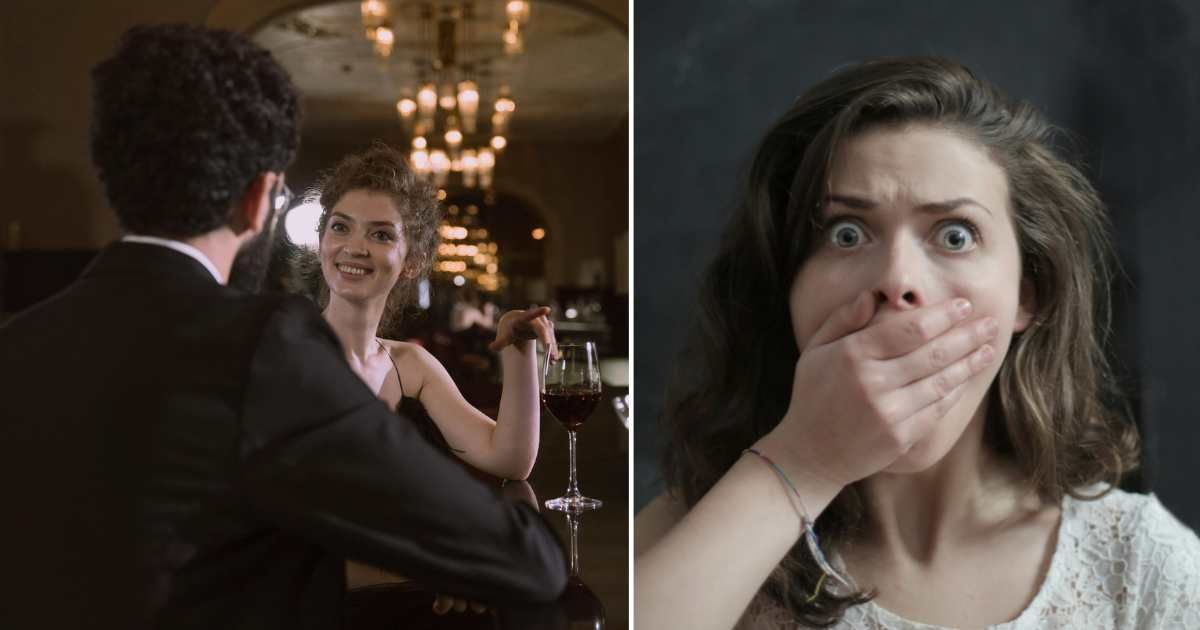 (L) Woman at bar talking with man. (R) Shocked woman. (Representative Cover Image Source: Pexels | (L) cottonbro studio, (R) Andrea Piacquadio)