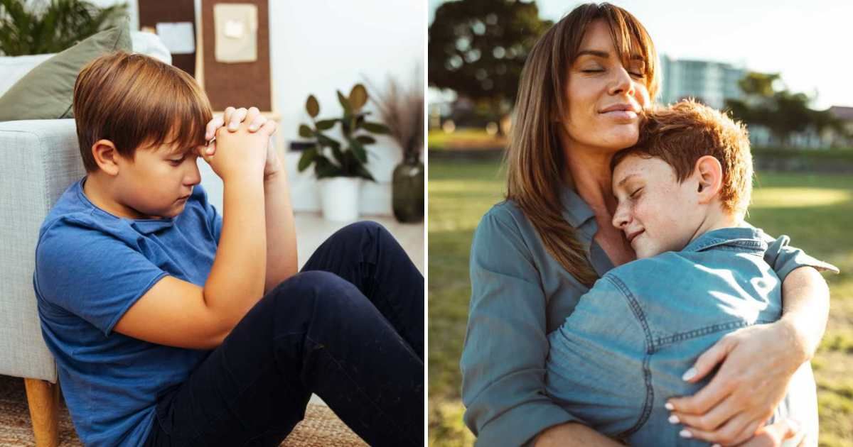 (L) A teenage boy is upset and crying. (R) A teenage boy hugging his mom. (Representative Cover Image Source: Getty Images | L - Ijubaphoto, R - franckreporter)
