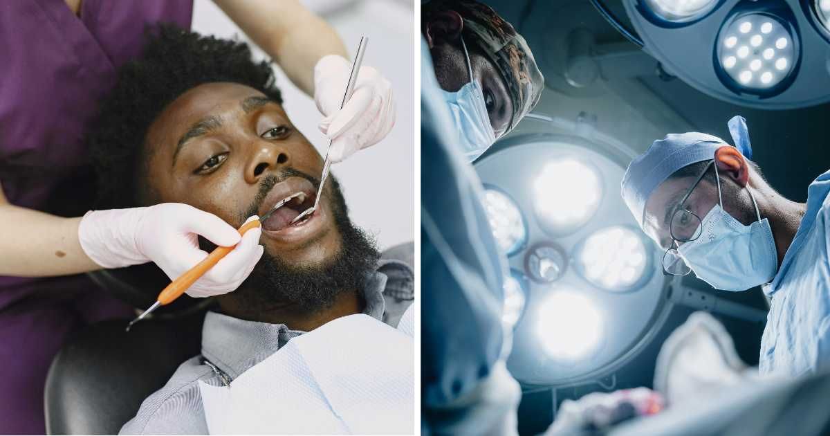 (L) Man at the dentist getting a checkup done. (R) Doctors performing surgery. (Representative Cover Image Source: Pexels | (L) Gustavo Fring, (R) Saúl Sigüenza)