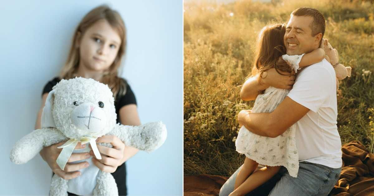 (L) A little girl holding a stuffed toy. (R) Dad embracing daughter. (Representative Cover Source: Pexels | L - RDNE Stock Project, R - Dmitry Rodionov)