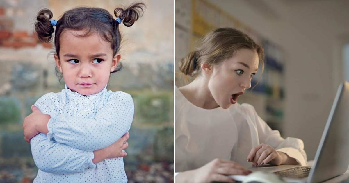  A little girl looks angry (L). A woman, shocked, looking at a laptop (R) (Representative Cover Image Source: Getty Images | Photo by  Stock photo and Andrea Piacquadio)