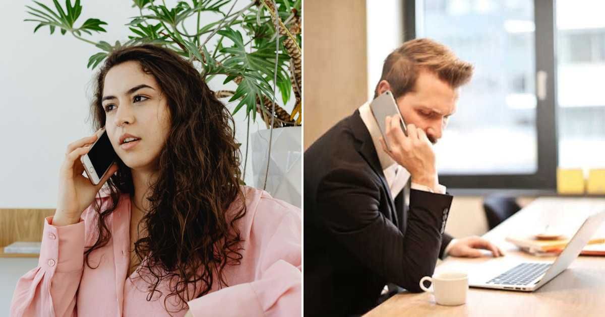 Woman on phone (L). A man speaking over the phone, looking visibly irritated (R) (Representative Cover Image Source: (L) Getty Images |  Cecilie Arcurs (R) Pexels | www.kaboompics.com)