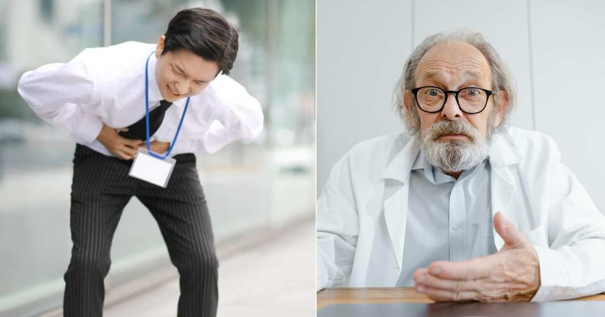 (L ) A man experiencing stomach pain ; (R) A doctor looks concerned and shocked (Representative Cover Image Source: L - Getty Images | RUNSTUDIO, R - Pexels| Tima Miroshnichenko)