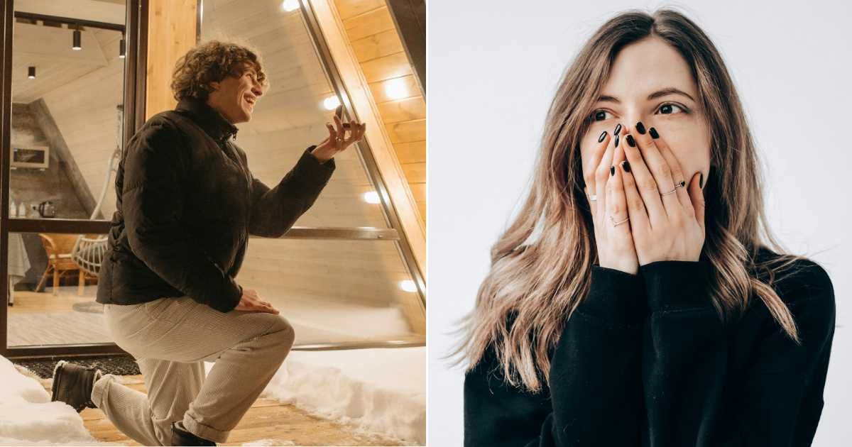 (L) A man kneeling down (R) A shocked woman (Representative Cover Source: Pexels | (L) Pavel Danilyuk; (R) Alin Luna)