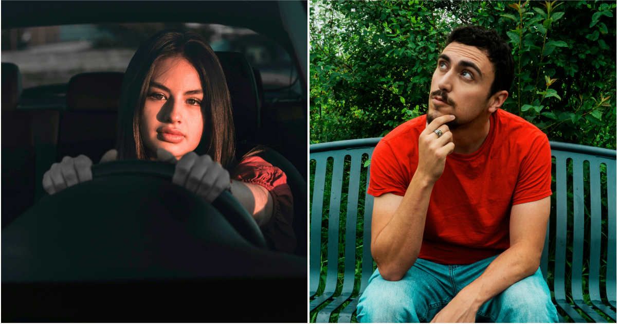 (L) A woman is driving. (R) A man sits defeatedly and ponders. (Representative Cover Image Source: Pexels| L - Brian JLZ, R - Kall with camera)