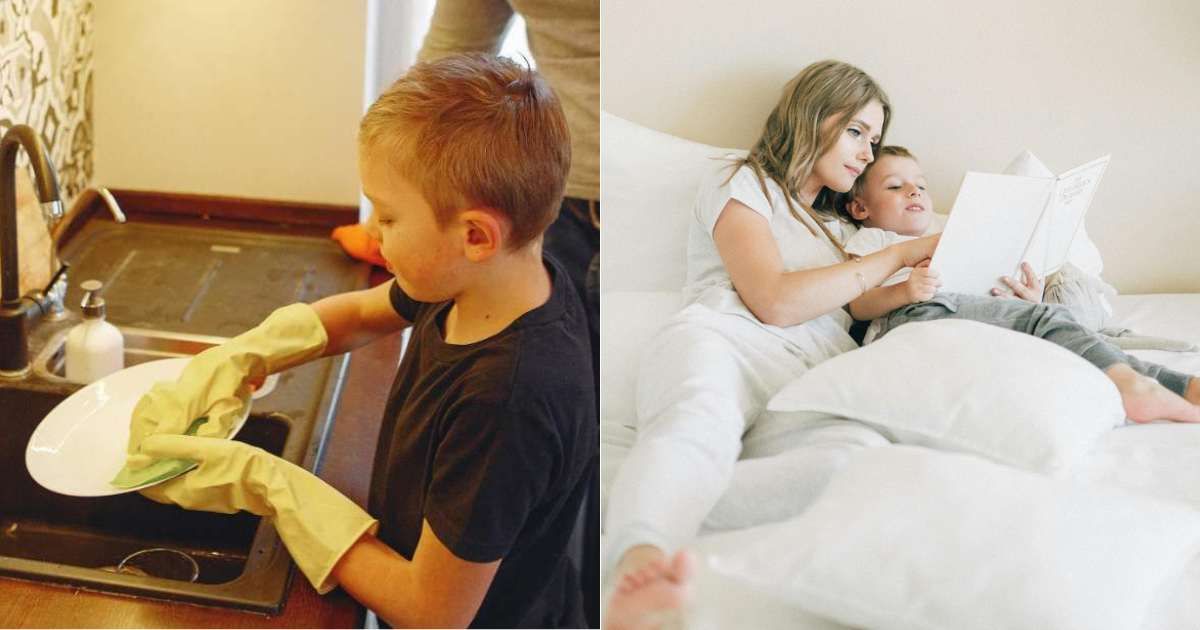 (L) Young boy cleaning dishes, (R) Mom spending time with son. (Representative Cover Image Source: Pexels | (L) Gustavo Fring, (R) Leeloo The First)