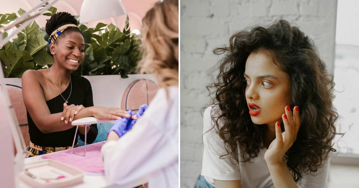 Teen getting her nails done (L). A woman looking surprised (R). (Representative Cover Image Source: Pexels | Photo by RDNE Stock project and Polina Zimmerman)