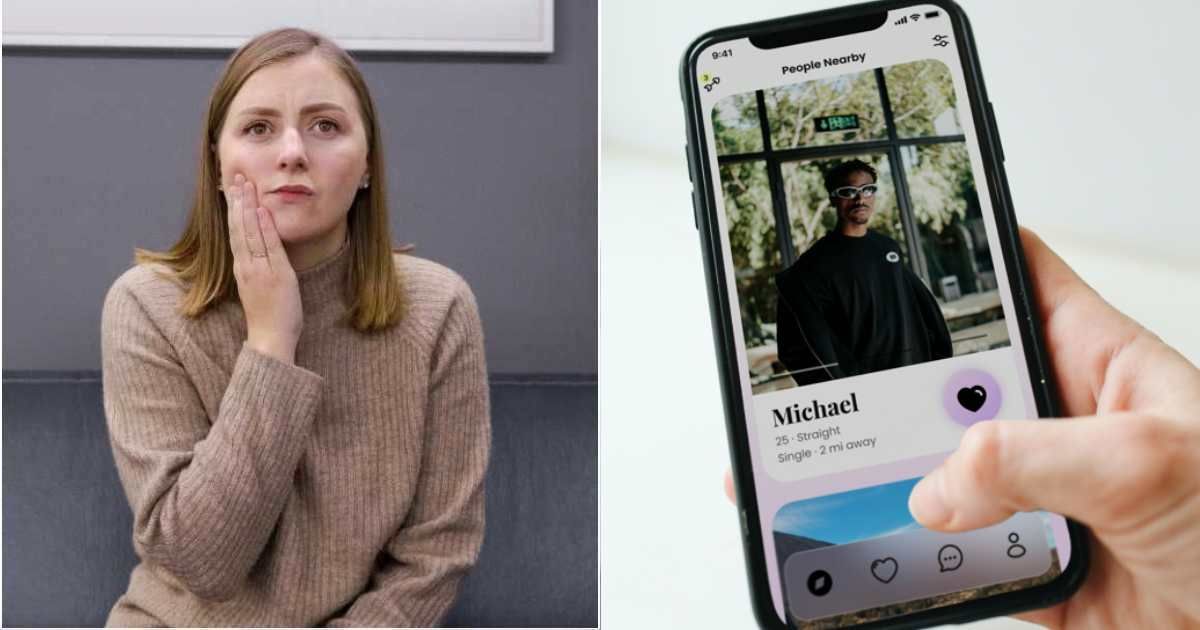 (L) A woman holding her cheek due to dental pain. (R) A dating profile.  (Representative Cover Source: (L) Pexels | Pavel Danilyuk; (R) Unsplash | Flure Bunny)