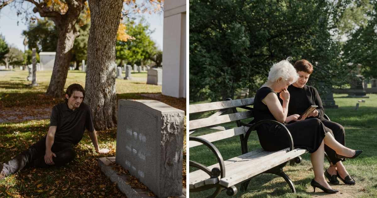 (L) Sad man at graveyard. (R) Women sitting on bench crying. (Representative Cover Image Source: Pexels | (L) RDNE Stock project, (R) RDNE Stock project )