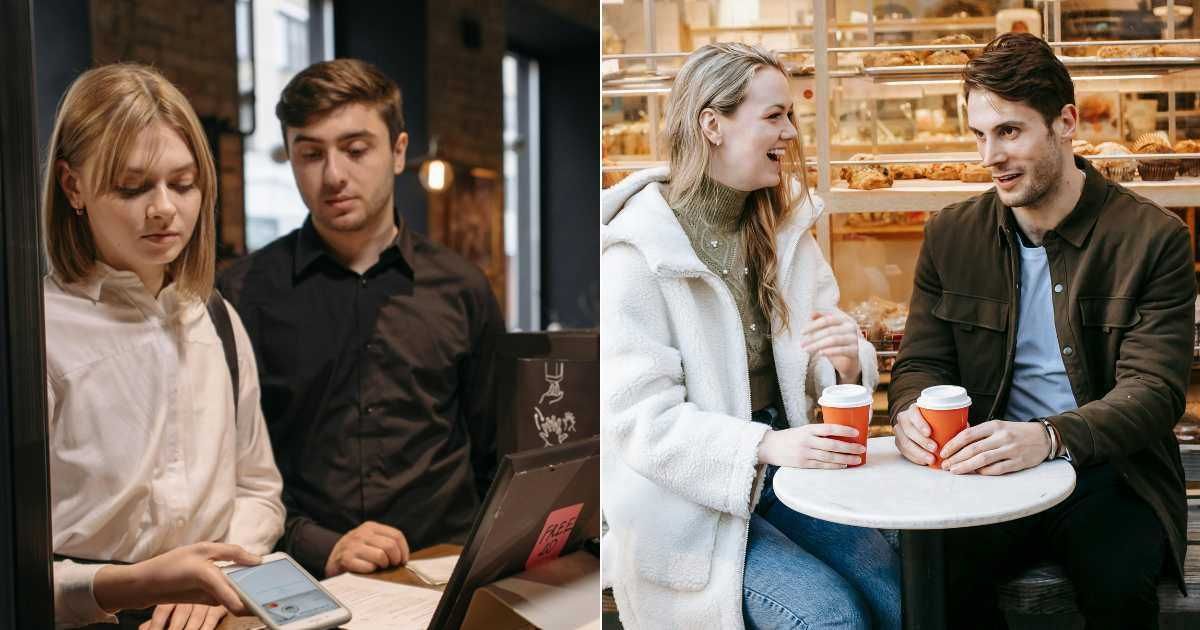 A man and woman at the cafe counter (L). A man and a woman on a coffee date (R). (Representative Cover Image Source: Pexels | Photo by Pavel Danilyuk and Katerina Holmes)