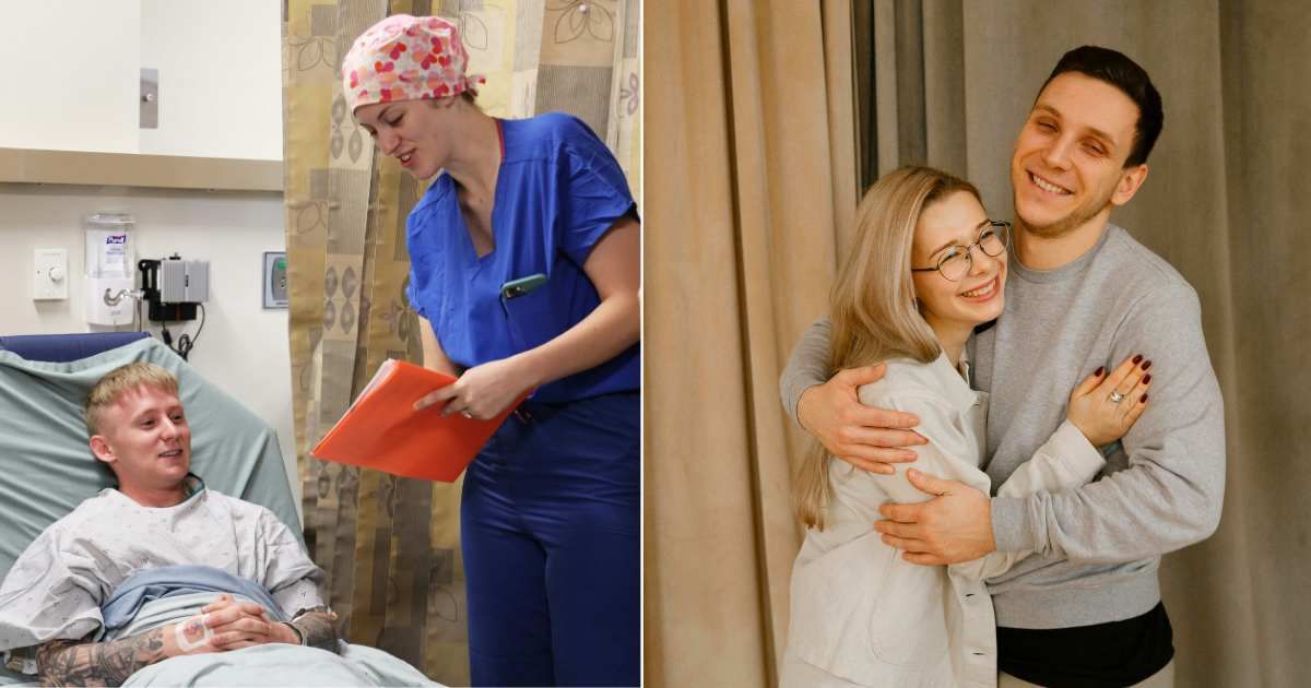 (L) Nurse talking to man in hospital bed. (R) Man affectionately hugs his wife. (Representative Cover Image Source: L - Unsplash| Navy Medicine, R - Pexels| Polina Zimmerman)