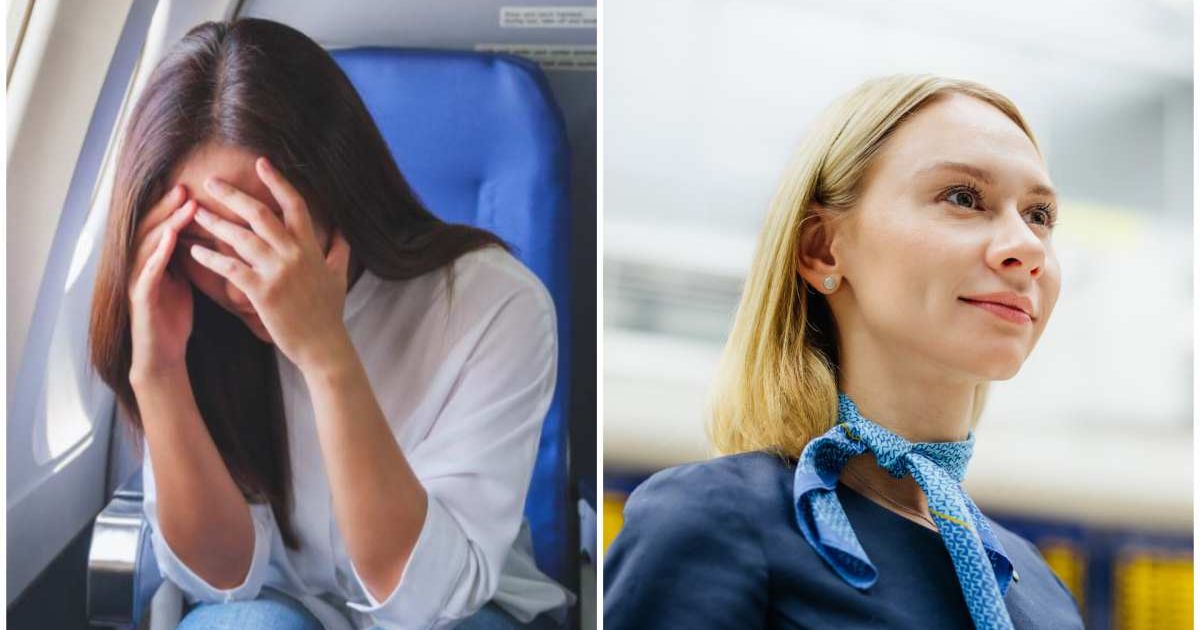 (L) A woman having a fear of flying ; (R) A flight attendant (Representative Cover Image Source: Getty Images | Photo by (L) Farknot_Architect ; (R) Hinterhaus Productions)