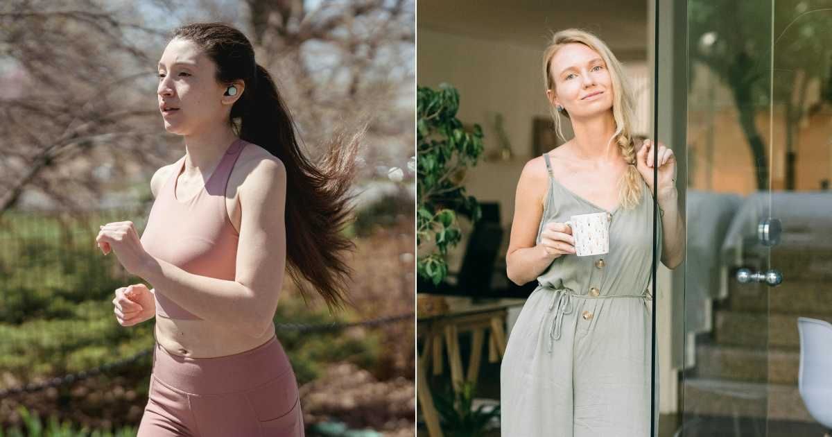 (L) Woman focused on running. (R) Neighbor standing at the doorstep and greeting another. (Representative Cover Image Source: Pexels| L - Miriam Alonso, R - Leeloo The First)