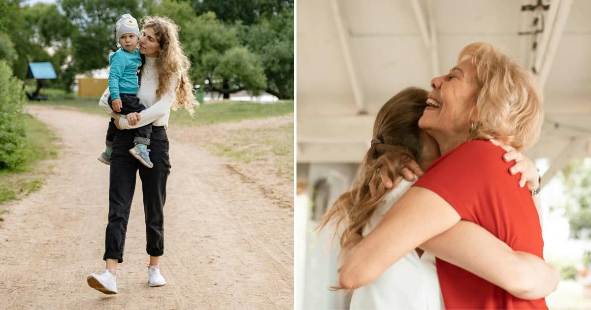 Mom walking with her child (L). Two women hugging affectionately (R) (Representative Cover Image Source: Pexels | Photo by Yan Krukau and RDNE Stock project)