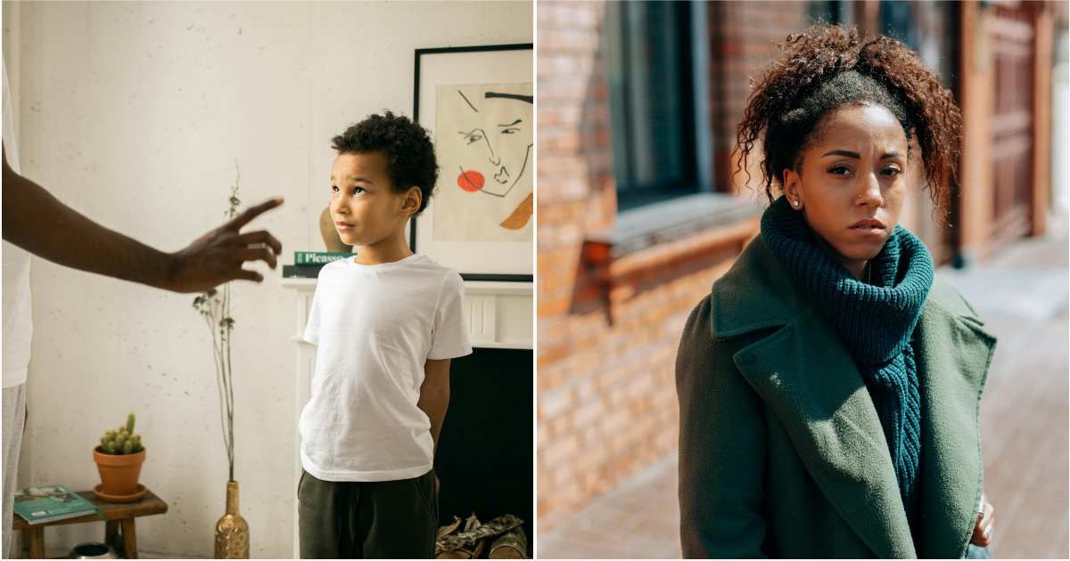 (L) Person disciplining child. (R) Woman looks scared and feels uneasy. (Representative Cover Image Source: Pexels| L - Monstera Production, R - Mikhail Nilov)