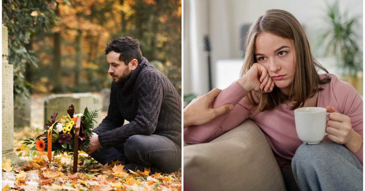 (L ) A man sitting by a grave ; (R) A woman looking seriously at her partner (Representative Cover Image Source: Getty Images | Photo by (L) ajkkafe ; (R) Halfpoint Images)