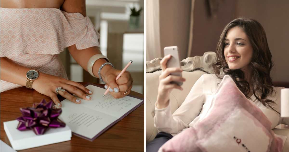 (L) Woman writing note. (R) Woman smiling looking at message on phone. (Representative Cover Image Source: Pexels | (L) RDNE Stock project, (R) Andrea Piacquadio)