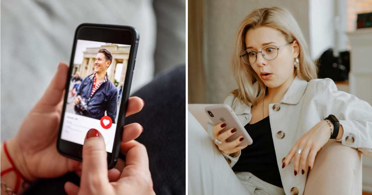 (L) Woman looking at dating profile. (R) Woman stunned looking at message on phone.  (Representative Cover Image Source: Getty Images, Pexels | (L) Luis Alvarez, (R) Polina Zimmerman)