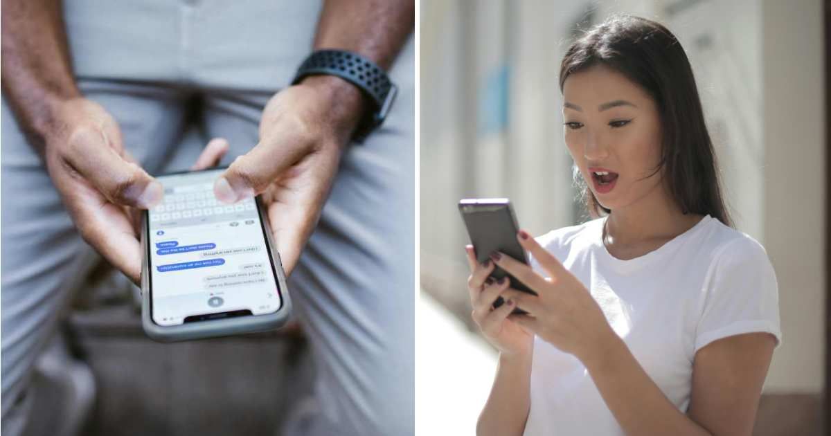 (L) Man texting on his smartphone. (R) Woman stunned looking at phone. (Representative Image Source: Pexels | (L) RDNE Stock project, (R) Andrea Piacquadio)