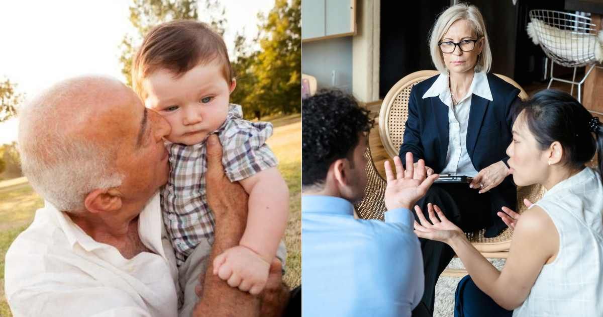 (L) A man holding a baby ; (R) Concerned parents speaking to the authority. (Representative Cover Image Source: L - Getty Images | naphtalina; R - Pexels| Timur Weber)