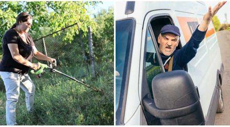 Woman weedwhacking in her yard went on alert when a truck driver pulled up yelling profanity — the object he threw brought unexpected relief