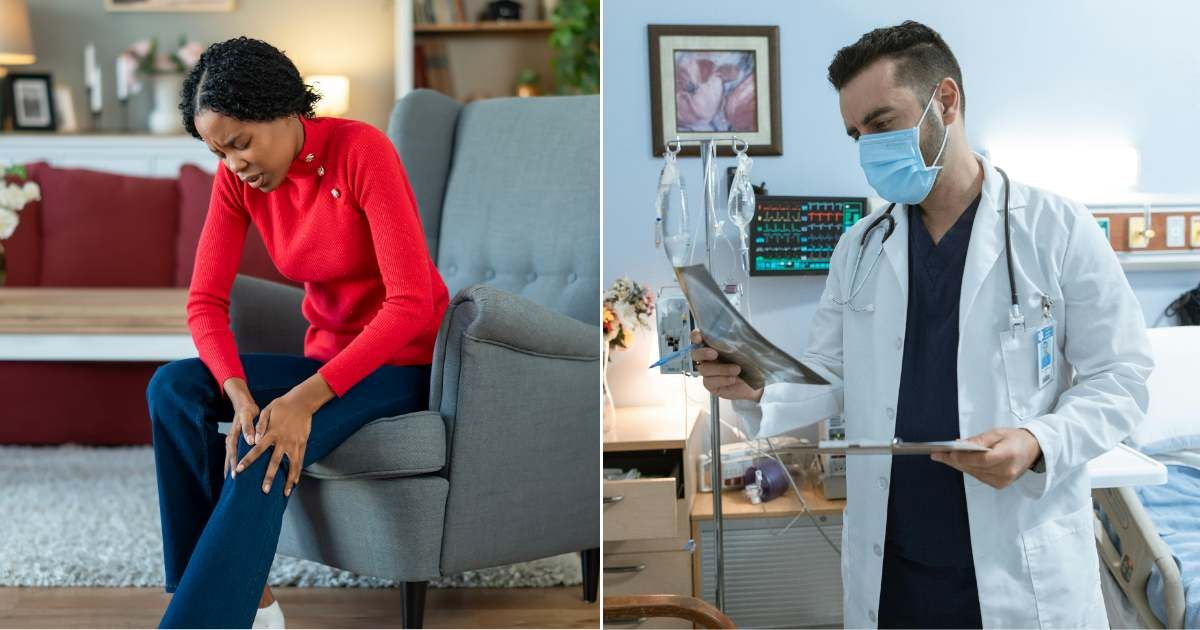(L) A woman feeling leg pain (Representative Cover Source: Getty Images | Anastasija Vujic) ; (R) A doctor examining X-ray scan (Representative Cover Source: Pexels | RDNE Stock project)