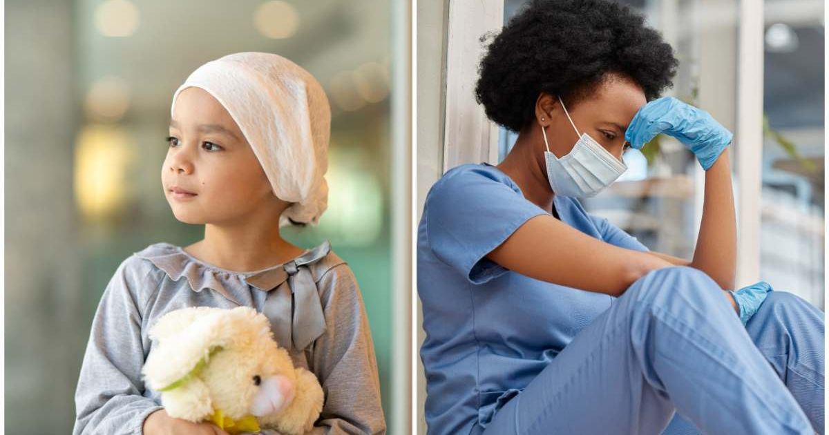 (L) A kid with cancer looking over the other side in the hospital ; (R) A distressed doctor fighting back tears. (Representative Cover Image Source: Getty Images | (L) FatCamera ; (R) Jacob Wackerhausen)