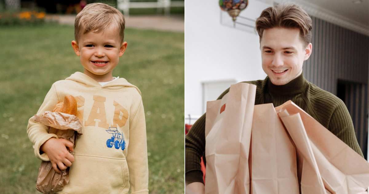 (L) A boy eating smiles as he holds a bag of food. (R) A man holds bags of takeaways excitedly. (Representative Cover Image Source: Pexels| L - Pelageia Zelenina, R - Thirdman)