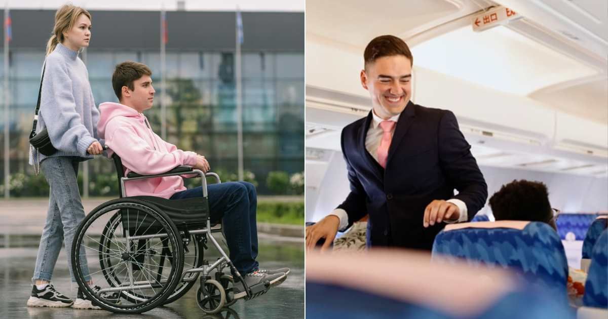 (L) A woman walking a man in a wheelchair (R) A cabin crew member (Representative Cover Source: Pexels | (L) SHVETS production; (R) Anchiy)