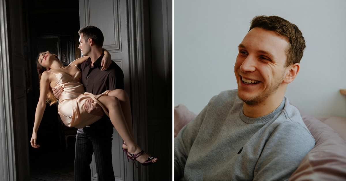 A man carrying an unconscious woman (L). A man laughing and looking happy (R) (Representative Cover Image Source: Getty and Pexel Images | Photo by Vincent Besnault and Polina Zimmerman)