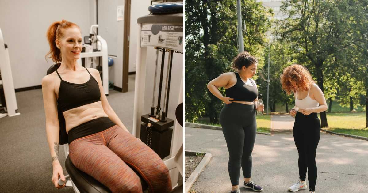 A woman at a gym working out (L). Two women in workout clothes talking (R). (Representative Cover Image Source: Getty Images | Photo by RDNE Stock project and Polina Tankilevitch)
