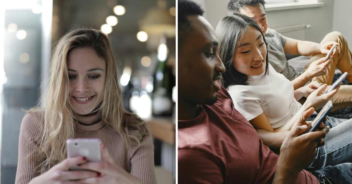 (L) Woman texting on phone. (R) People smiling using phone. (Representative Cover Image Source: Pexels | (L) Andrea Piacquadio, (R) Gustavo Fring)