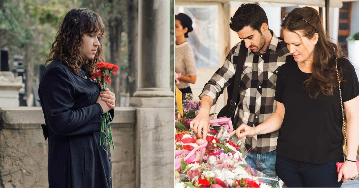 (L) Woman looks disappointed as she holds flowers. (R) Woman helping man pick out flowers. (Representative Cover Image Source: L - Pexels| Arina Krasnikova, R - Getty Images| maskot)