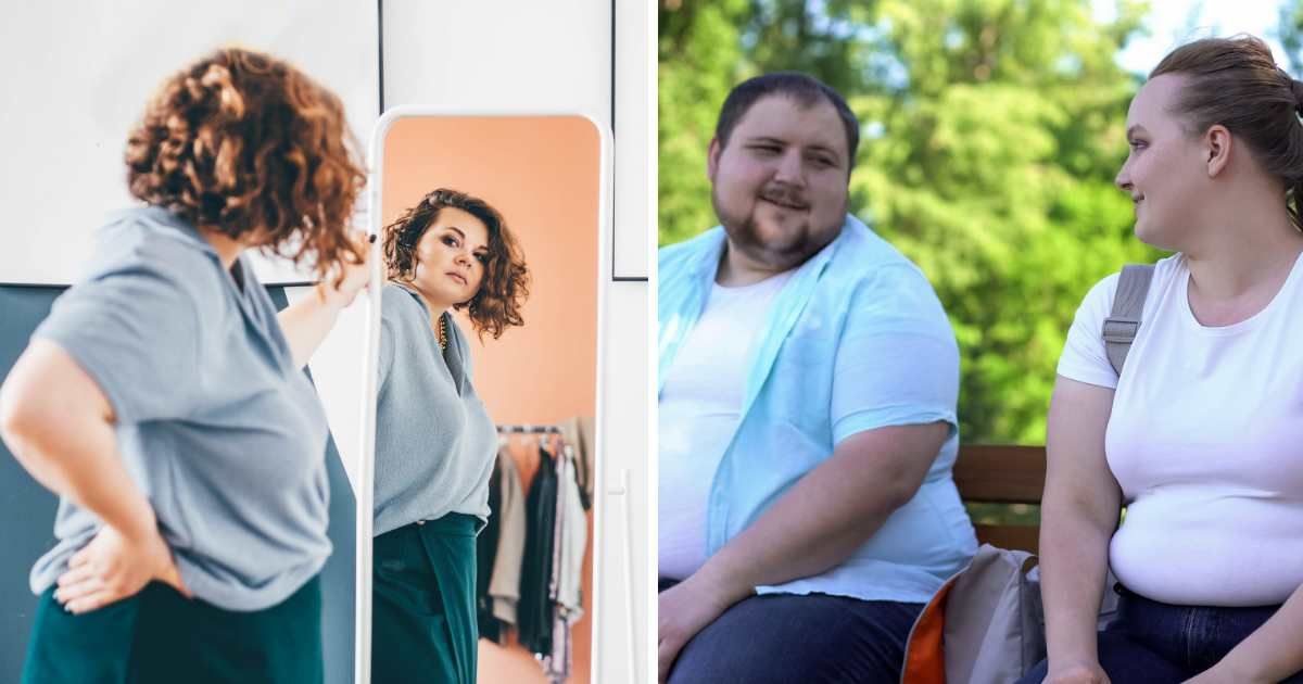 (L) Woman looking at herself in mirror. (R) Couple sitting on bench. (Representative Image Source: Getty Images | (L) Maria Korneeva, (R) Motorion)