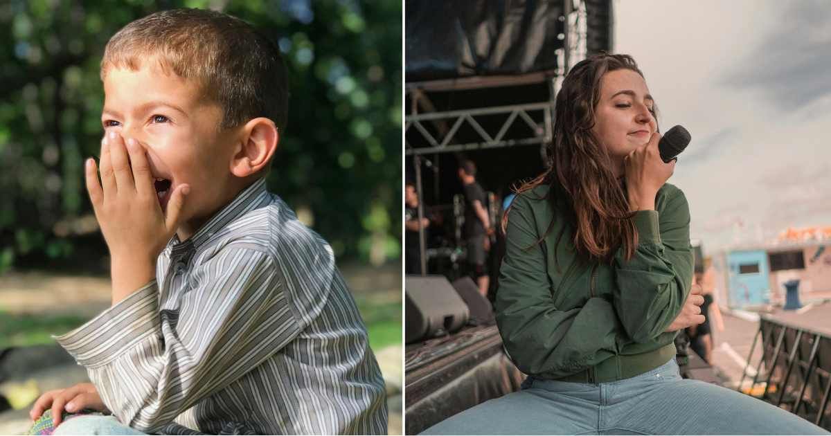 (L) Mischievous boy laughing. (R) Singer on stage gets emotional after spotting someone in the crowd. (Representative Cover Image Source: Pexels| L - Ovais Ibn farooq, R - Lucy Nardone)
