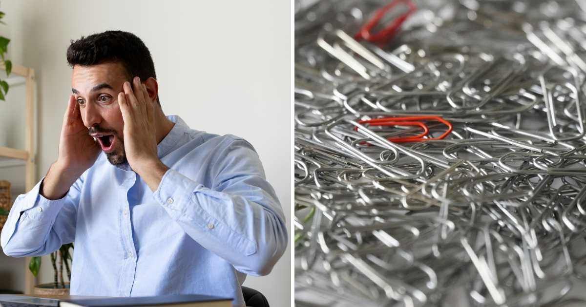 (L) Shocked man in office. (R) Paperclips. (Representative Cover Image Source: Pexels | (L) Daniel de la Hoz, (R) Budget Bizar)