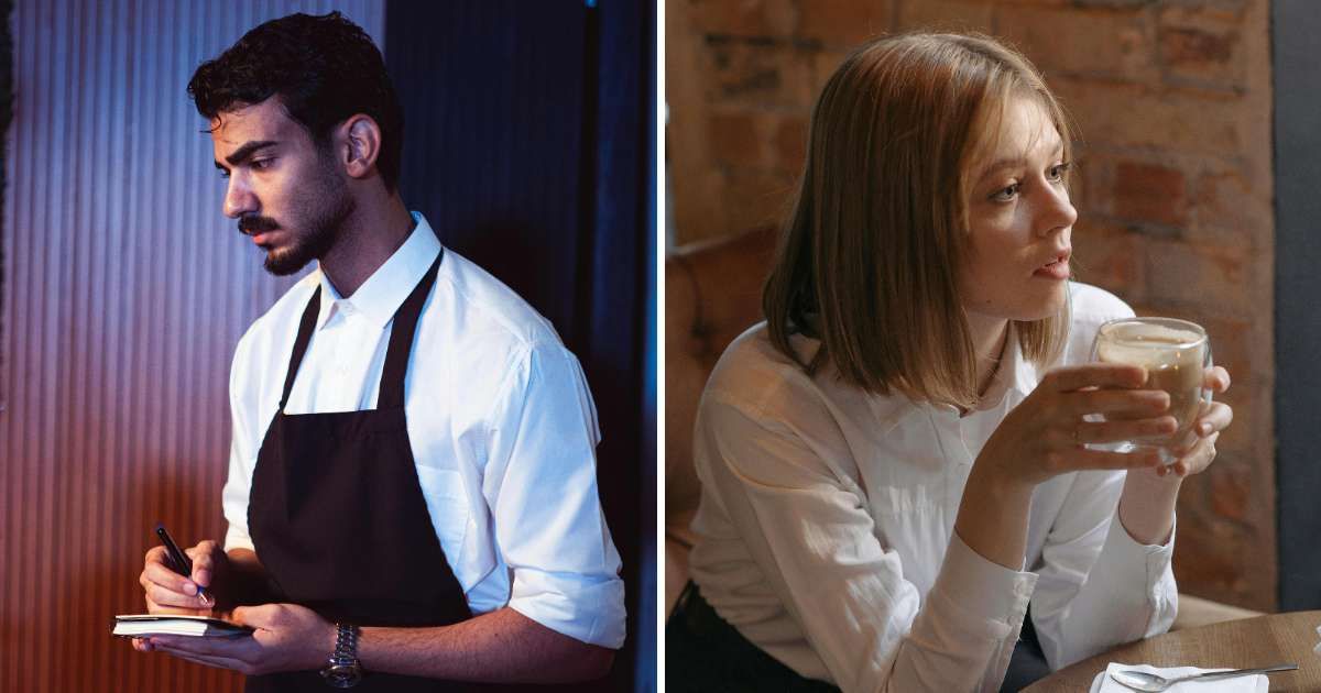 (L) Waiter taking order. (R) Woman stunned face. (Representative Cover Image Source: Pexels | (L) khezez, (R) Pavel Danilyuk)