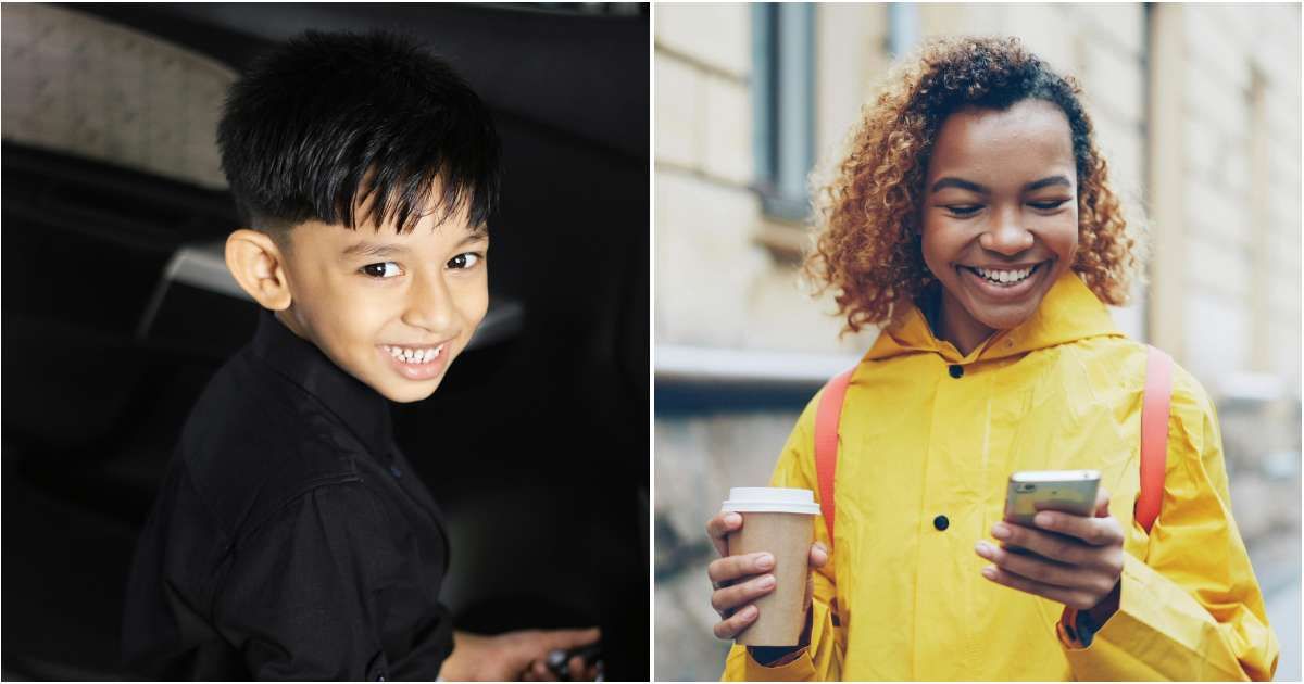 (L) Little boy seated in the passenger seat of a car. (R) Young woman smiles while looking at her phone. (Representative Cover Image Source: Pexels| L - Shafeeque K, R - Vitaly Gariev)