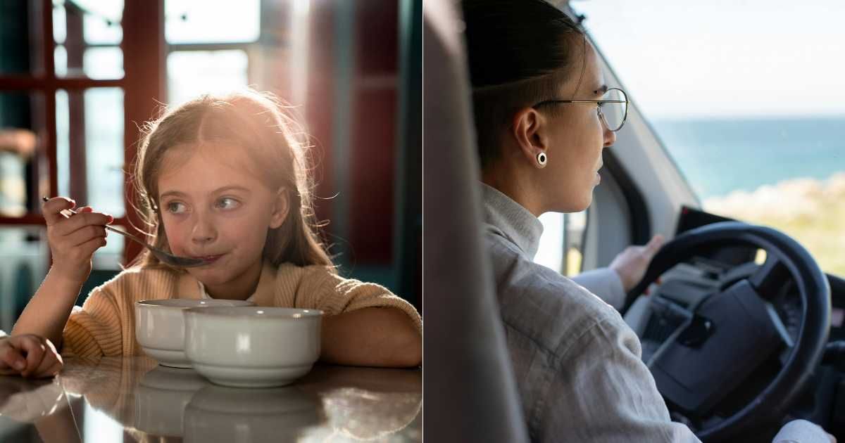 (L) Teenage girl eating at a restaurant. (R) Woman looking visibly worried while driving. (Representative Cover Image Source: Pexels| L - Ron Lach, R - Kampus Production)