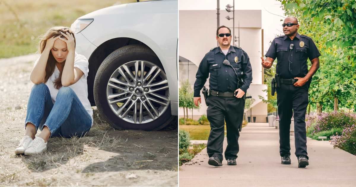 (L) A worried girl sitting beside her car (R) Two cops talking to each other (Representative Cover Source: Pexels | (L) Gustavo Fring; (R) Kindel Media)