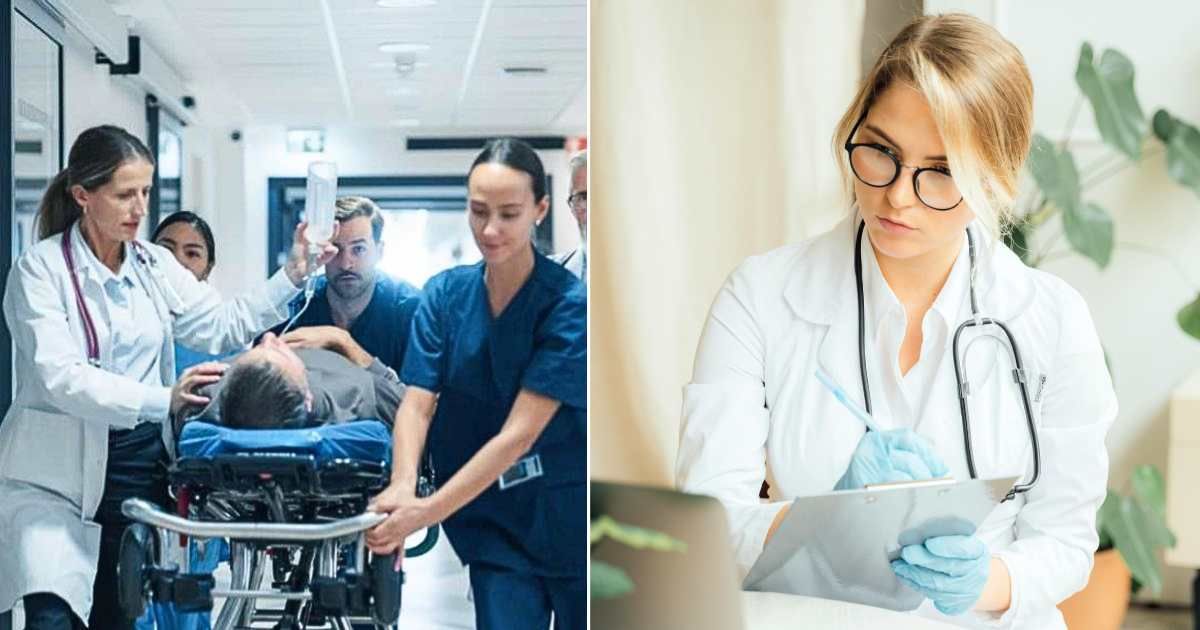 (L) Team of doctors taking a patient into the emergency room ; (R) Doctor checking patient history and treatment options. (Representative Cover Image Source: L - Getty Images | gorodenkoff; R - Pexels| Antoni Shkraba)