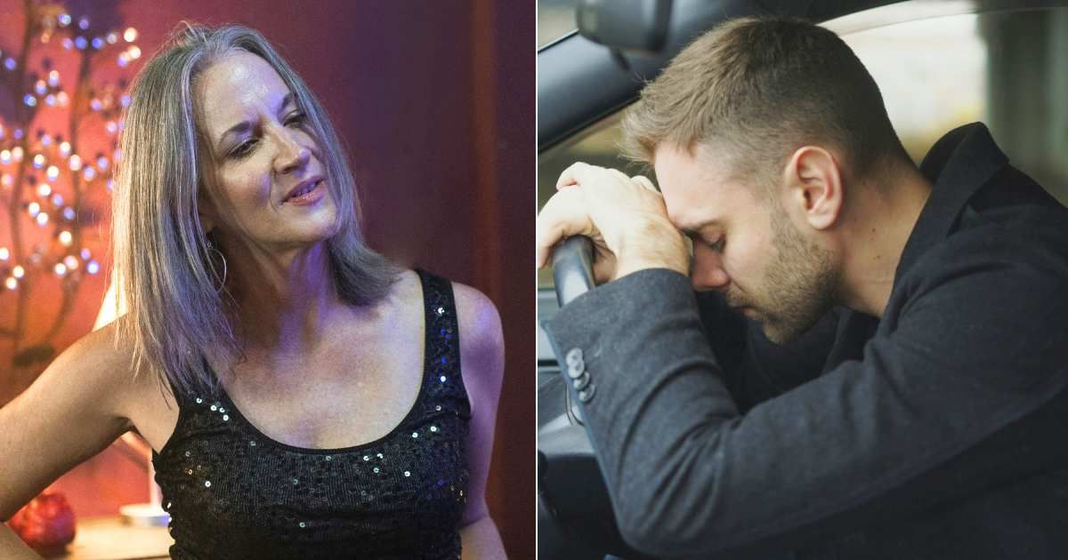 (L) Woman at bar talking to someone. (R) Man frustrated, puts his head against the steering wheel. (Representative Cover Image Source: Pexels| L - RDNE Stock Project, R - Vitaly Gariev)