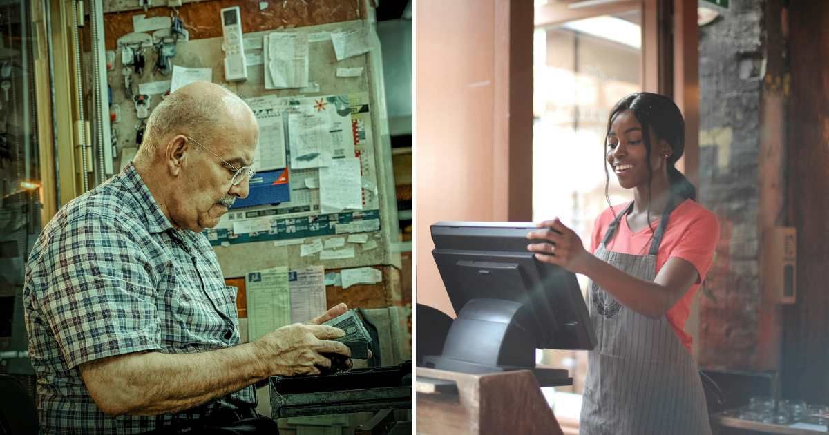 An elderly man with wallet (L). Kind cashier (R). (Representative Cover Image Source: Pexels | Photo by Habeeb Sujan and Andrea Piacquadio)