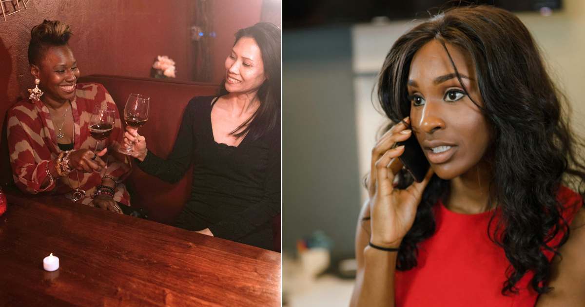 (L) Two women chatting st bar. (R) Woman gets emotional and happy while speaking on the call. (Representative Cover Image Source: Pexels| RDNE Stock Project)