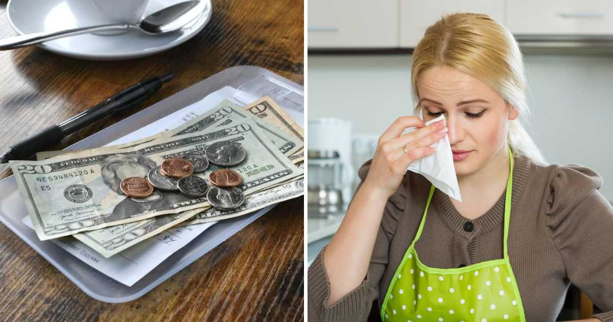 (L) Tip left by customer. (R) Emotional woman crying. (Representative Cover Image Source: Getty Images | (L) MargJohnsonVA, (R) JackF)