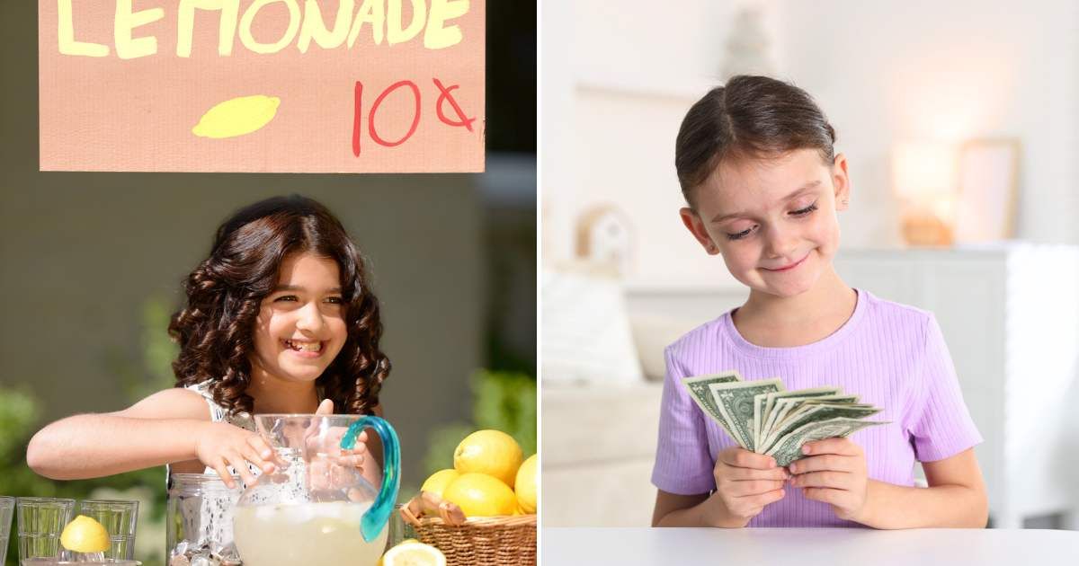 (L) A little girl at a lemonade stand. (R) A little girl is counting money. (Representative Cover Image Source: Getty Images | L - mg7, R - Olga Yastremska)