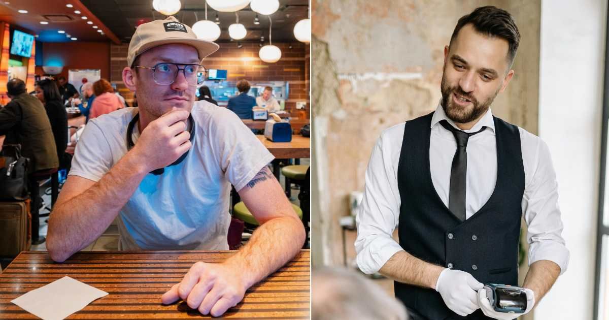 (L) Diner looks angry and disappointed. (R) A server smirks while speaking to a customer during payment. (Representative Cover Image Source; Pexels| K, R - Yan Krukao)